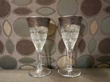 Pair Of Signed Moser Splendid Platinum Clear Cut Glass Cordials Pair Of Signed Moser Splendid Platinum Clear Cut Glass Cordials