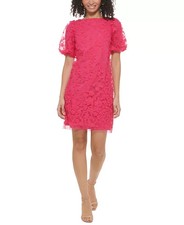 Eliza J Women's 3D Floral-Appliqued Puff-Sleeve Dress - Hot Pink, sz 12