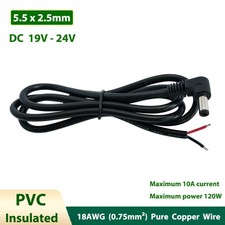 DC Power Supply Cable 19V-24V Right Angle Male Connection Adapter Wire 5.5x2.5mm