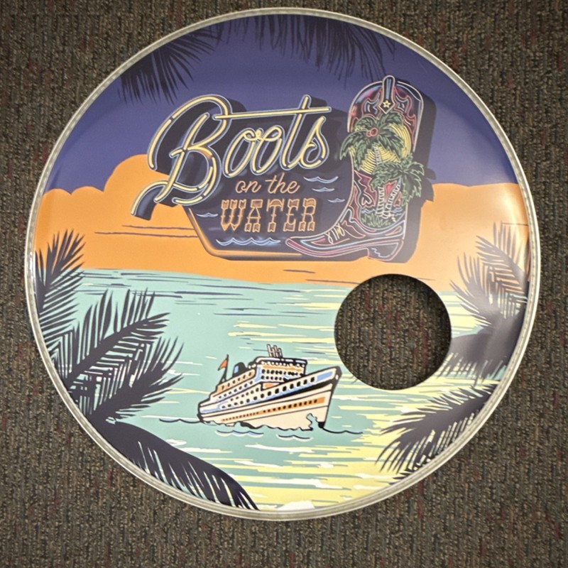 Boots on the Water Bass Drum Resonant Head Graphic w/ Port Hole (1 Hole)