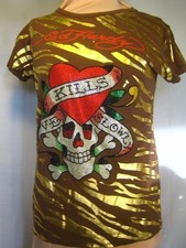 NWT Ed Hardy T-shirt Rhinestone Multi "Love Kills Slowly", size Med, 129