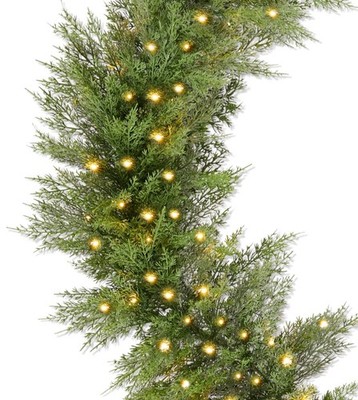 Pre-Lit Cedar Cypress Christmas Garland w/ Twinkling LEDs, 6Ft Realistic Indoor