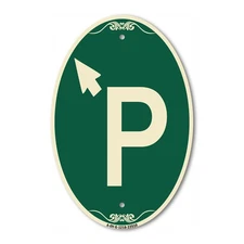 P Symbol (With Up Arrow Pointing Left) 12" x 18" Green & Tan Aluminum Oval Sign