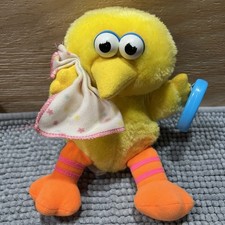 Vintage 1988 Playskool Baby Big Bird Plush Rattle Sesame Street Toy with Blanket