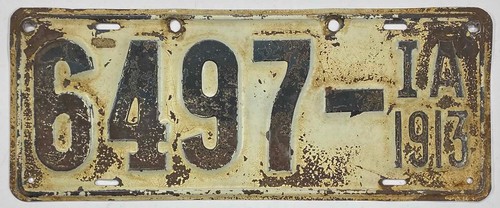 Iowa 1913 Nummernschild 6467 Originallack alt antik Garage Mann Höhle Bar Schild