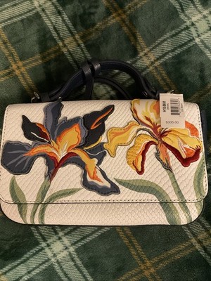 NWT Brighton Iris Bloom FLEUR White Floral Leather~Flap Bag/Purse MSRP$335