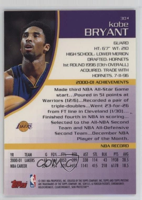 2001-02 Topps Pristine Kobe Bryant #30 HOF - Image 2 of 2