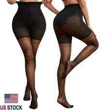 US STOCK Women's Sexy Semiemi-Sheer Tights Control Top High Waist Pantyhose