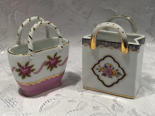Vintage Royal Danube/Lefton/Nantucket Porcelain Handled 4 Baskets Gold Trim - Picture 3 of 12