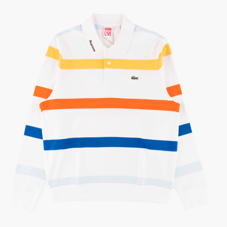 Supreme x Lacoste Long Sleeve Multi Strips Jersey Polo Shirt Sz M TNF CDG Sweats