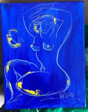 BLUE Nude  MODERN ART   SIGNED CANVAS - STRETCHED painting original wdqd