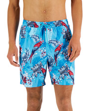 CLUB ROOM Cosmic Turquoise Blue Bird Floral Swim Shorts 2XL XXL