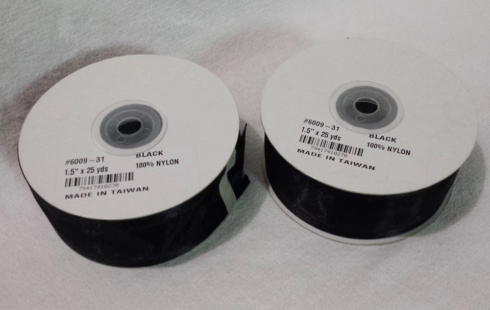 Lote/2 Rollos Cinta Nylon Borde Más Oscuro Cinta Organza Negra 1.5" x 25 yardas (x2) Foto 2 de 4