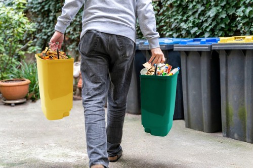 37Litres Plastic Twin Foot Pedal Bin Kitchen Waste Dry & Wet Bin Yellow + Green - Picture 10 of 13