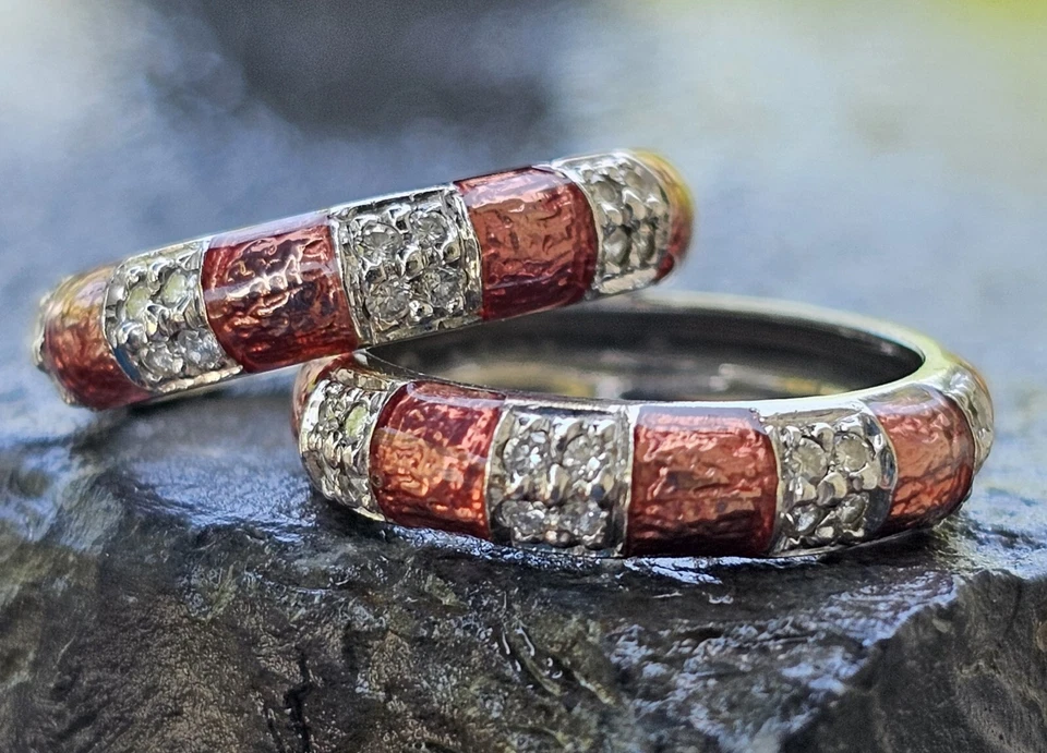 Anillo Hidalgo Banda Esmalte Rosa Oro Blanco 18k Talla 5.25 1 SOLO BANDA Stack Em Foto 2 de 4