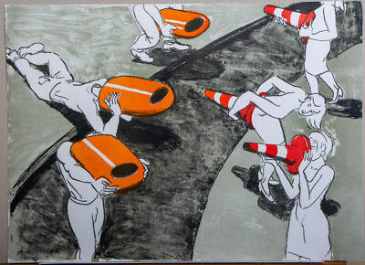 Thomas Bernstein: Farblithographie, ''In der Straße'', handsigniert, 1991