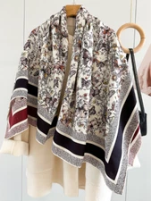 70% Cashmere 30% Silk Wrap Scarf butterfly Print Double Face Shawl 135X135cm