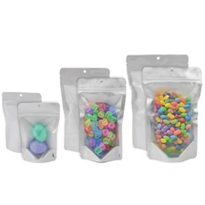 PackFreshUSA 5 Mil White & Clear Stand-Up Pouches Bags w/ Hang Hole - 100 Pcs