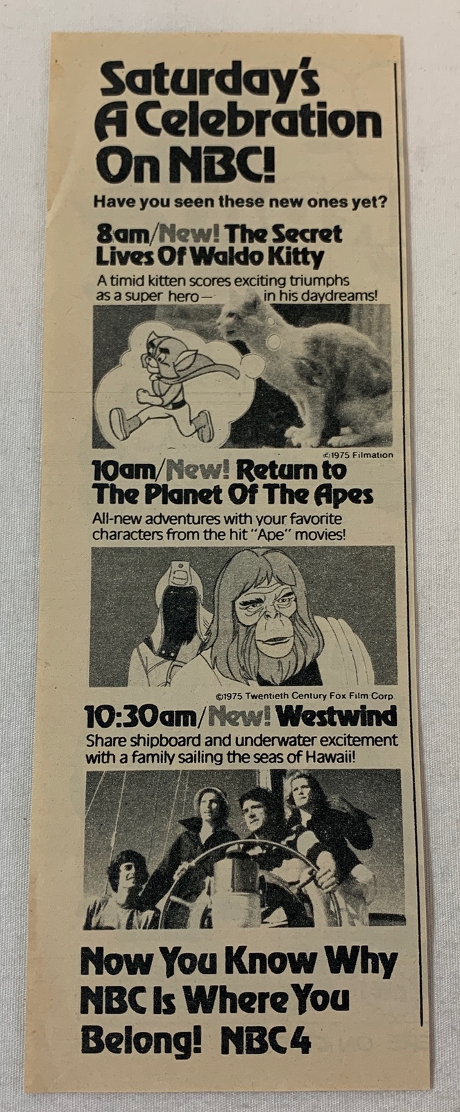 1975 NBC tv ad ~ SECRET LIVES OF WALDO KITTY, RETURN TO THE PLANET OF THE APES+