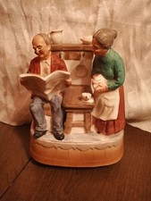 Price Imports Japan Ceramic Grandma Grandpa At Breakfast Revolving Music Box