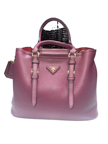 PRADA Ladies Red Leather Tote Handbag Enamel Logo Authentic Bag | eBay