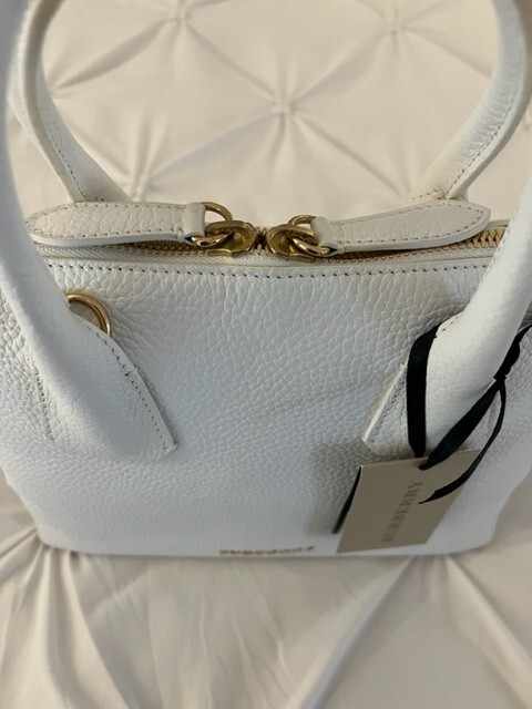 New w Tag Authentic Burberry White Greenwood Bowling Small Handbag