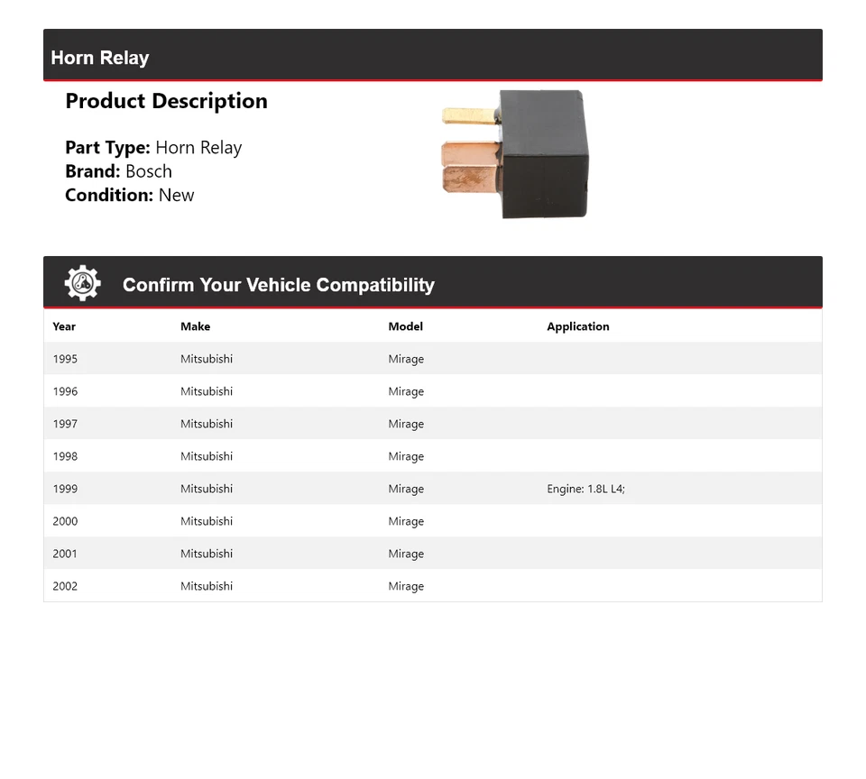 Relé de bocina para Mitsubishi Mirage Bosch 1995-2002 1996 1997 1998 1999 2000 2001 Foto 2 de 4