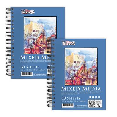 5.5'' x 8.5'' Mixed Media Paper Pad Sketchbook, 2 Pack 60 Sheets 98lb Spiral-Bound