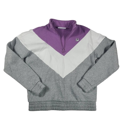 Fila Sweatshirt Women's Small Gray White Purple Quarter Zip Workout Sweater