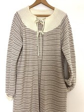 Vintage SEARS womens Cardigan 70s Sweater Duster Ivory Brown Medium Knit Boho