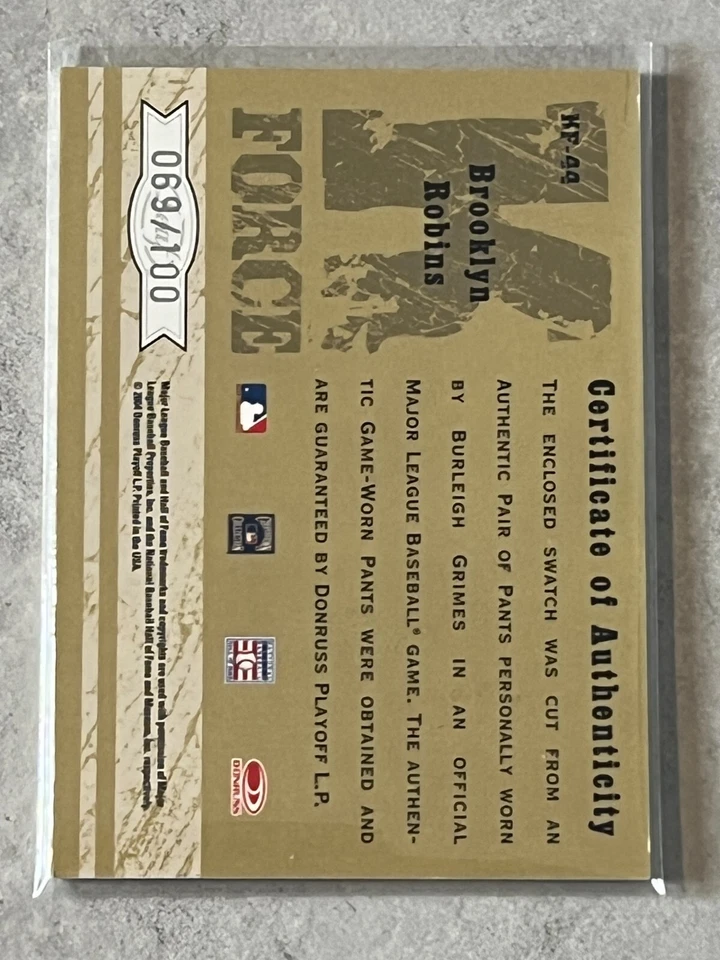 2004 Leaf Certified Cuts Burleigh Grimes K-Force GW Pants /100 #KF-44 HOF - Image 2 of 2