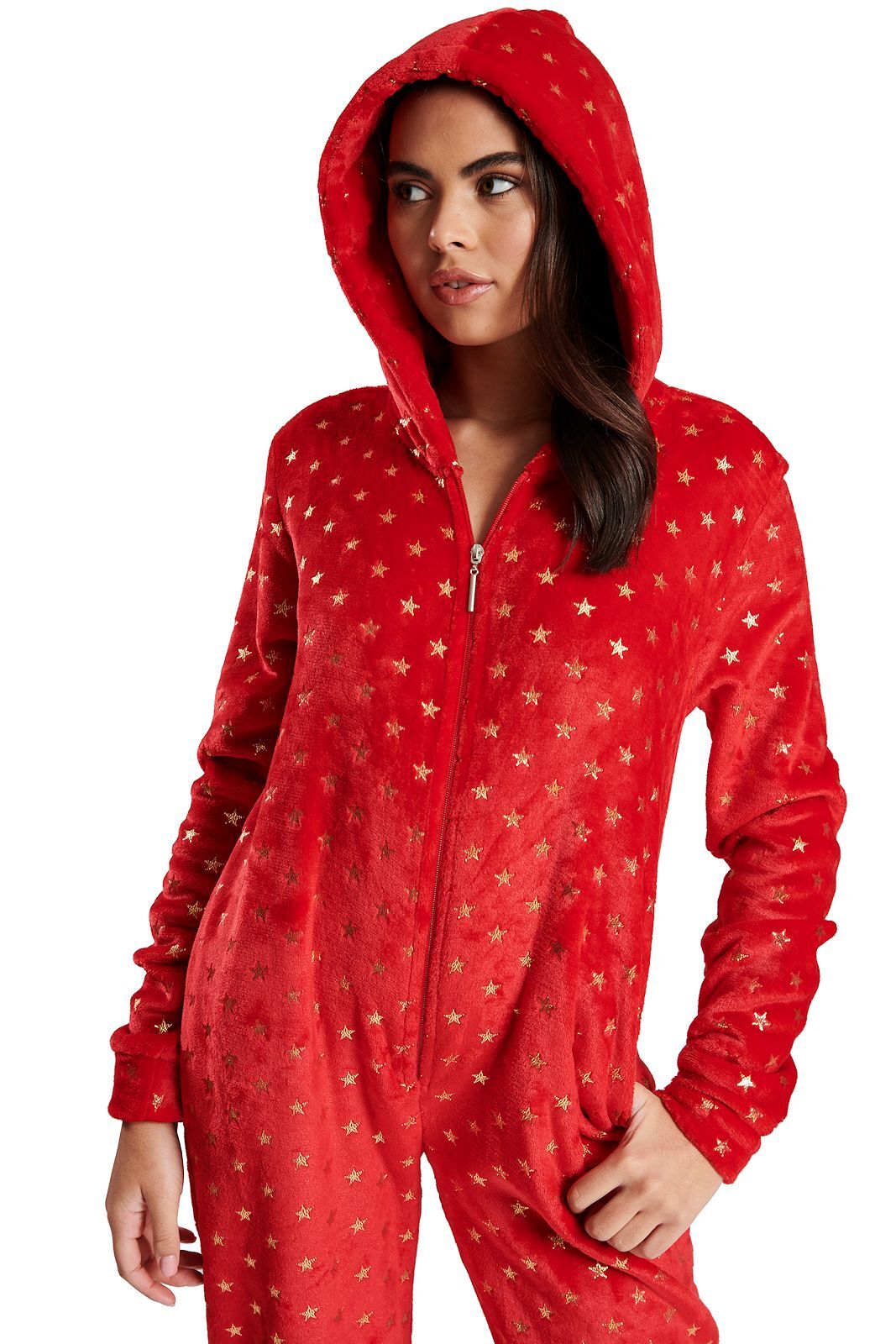 Damen Overall Einteiler Fleece Jumpsuit Freizeitanzug Hausanzug Kapuze