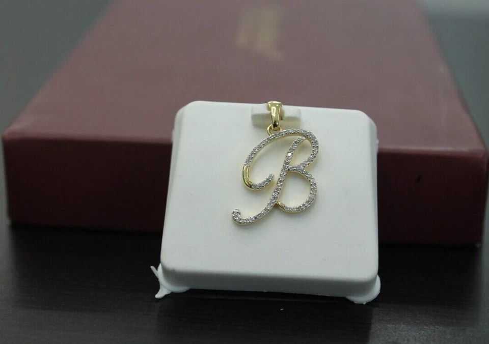 Colgante de diamantes pavé natural con dije de letra inicial B colgante alfabeto de plata 925 Foto 3 de 4