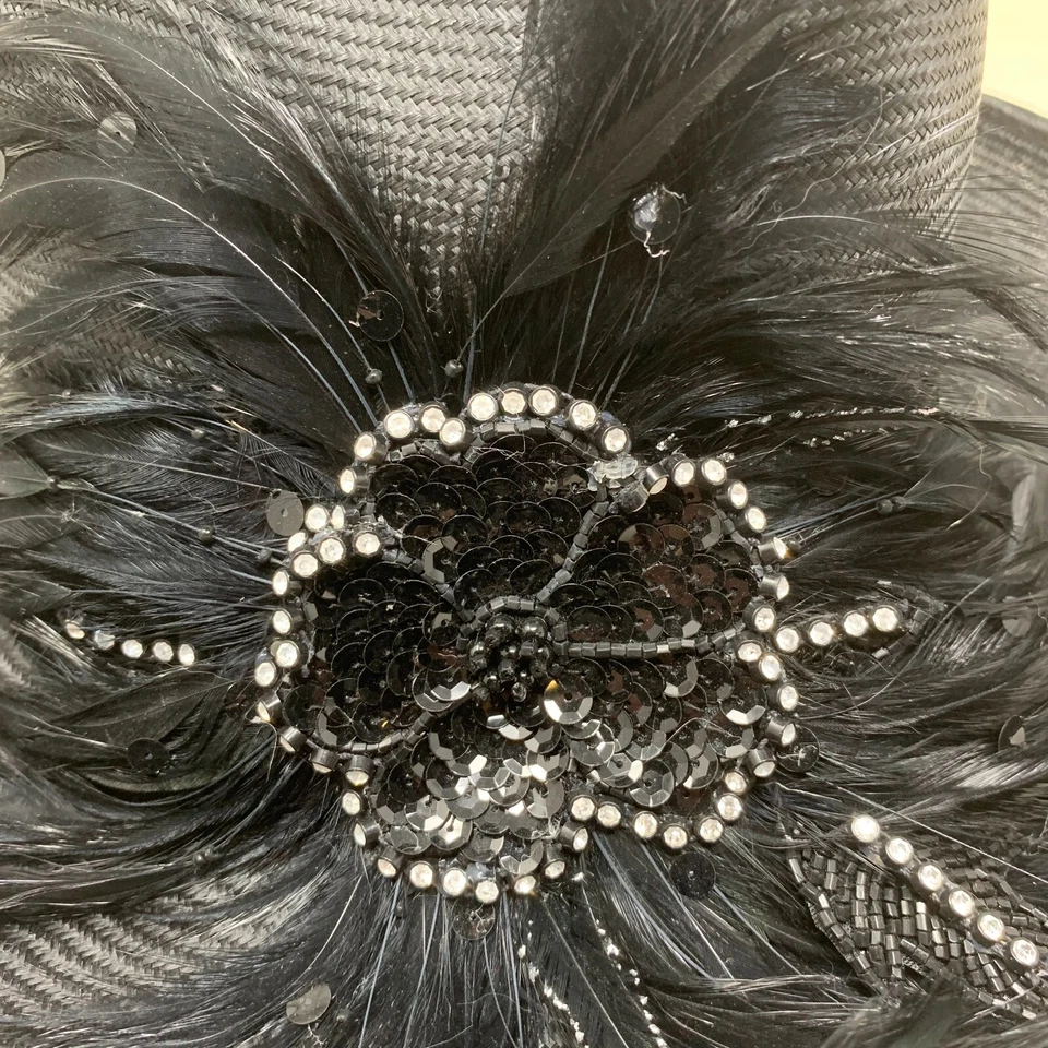 De colección Joe Bill Miller Negro Paja Bling Sombrero de Vaquero Plumas Lentejuelas Flor Foto 3 de 4