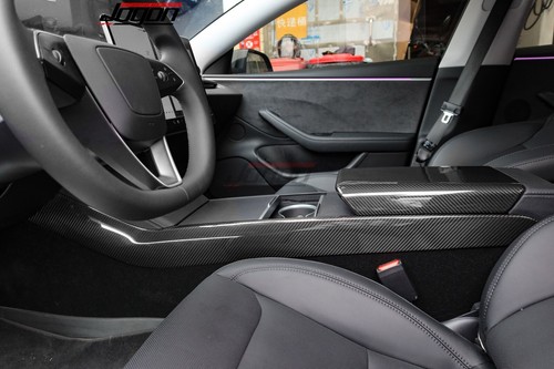 Gloss Carbon Console Gear Panel Side Decor For Tesla Model 3 Long Range 2024-25 - Picture 4 of 13