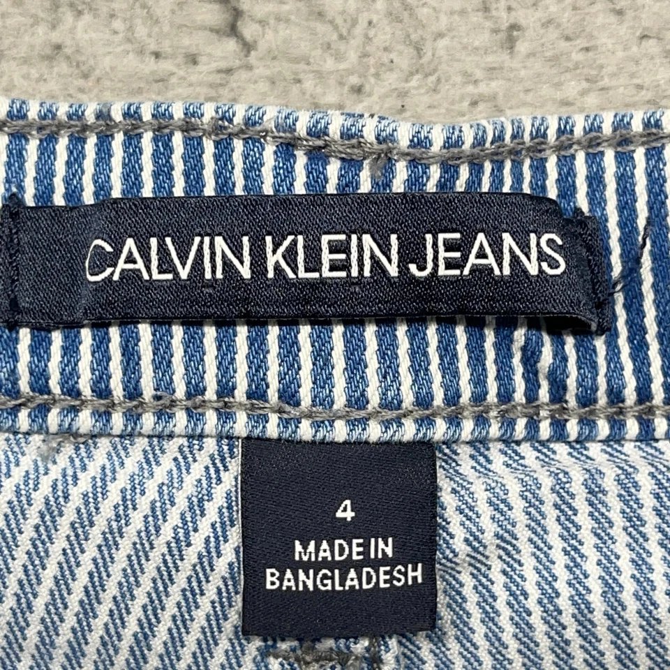 Calvin Klein Womens Short Blue Striped High Rise Straight Pockets Logo Size 4 - Image 3 of 4
