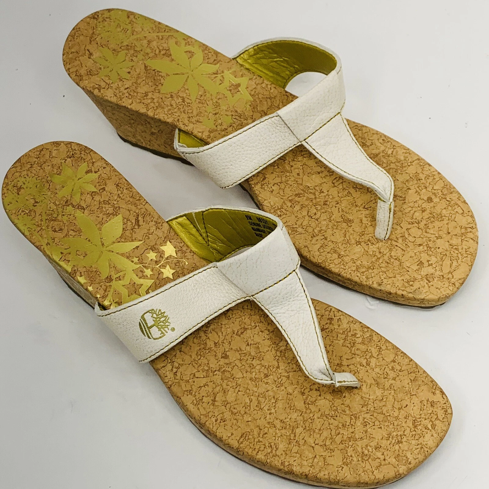 Timberland Thongs sandali donna 90331 bianco beige pelle slide sughero taglia 9M