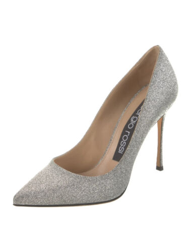 SERGIO ROSSI Silver Glitter Leather Pumps Size 6 IT 36 Very Good Condition - Picture 2 of 5