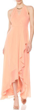 SANGRIA ~ Melon Chiffon Keyhole Front Ruffle Hi-Low Party Gown 16 NEW $155