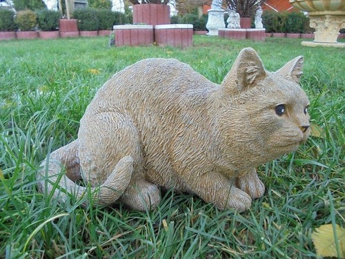 Gartenfiguren,Katze hockend, Steinguss, Katzen, Statue,Tierfigur, Top