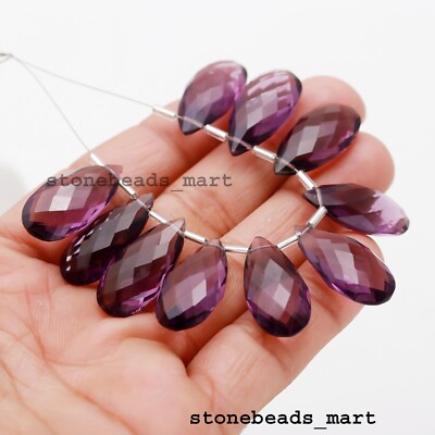 Amethyst Edelstein Hydro Quarz Briolette facettiert 24 x 12 mm Perlen 5 passe...
