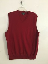 Club Room Size XL Merino Wool Red Men Vest V Neck Sweater WPL 0046