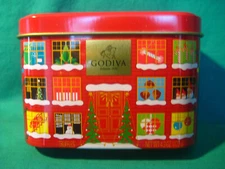 Godiva Holiday House Collectible Tin-Empty-4" x 3" x 2 1/2"