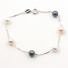 Multi-Color Cultured Pearl Bracelet w/ 925 Sterling Silver Box Chain Links - Tpj