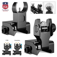 Tactical Fold Back Up Iron Sight Flip Up Sights Front & Rear Picatinny Rail Set