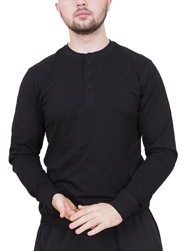 Mens Long Sleeve Cotton T-Shirt Regular Fit Crew Neck or Henley Top Lounge Work - Picture 40 of 72