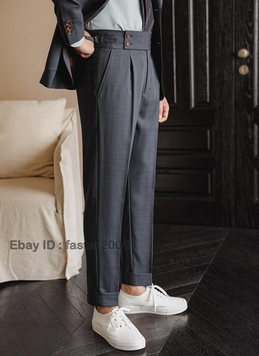 Men's Formal Western Business High Waist Pants Buckle Tapered Trousers Oversize - Bild 1 von 27