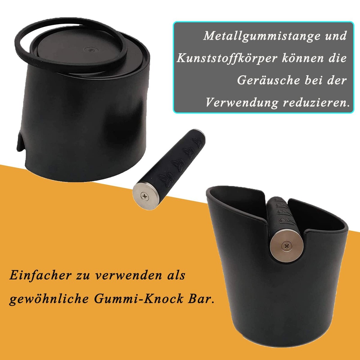 Espresso Knock Box Cassetto, Contenitore di fondi di caffè in acciaio inox per bar, caffè espresso, bar, ristorante, 9,8x13,6x3,6in(Bastone Nero