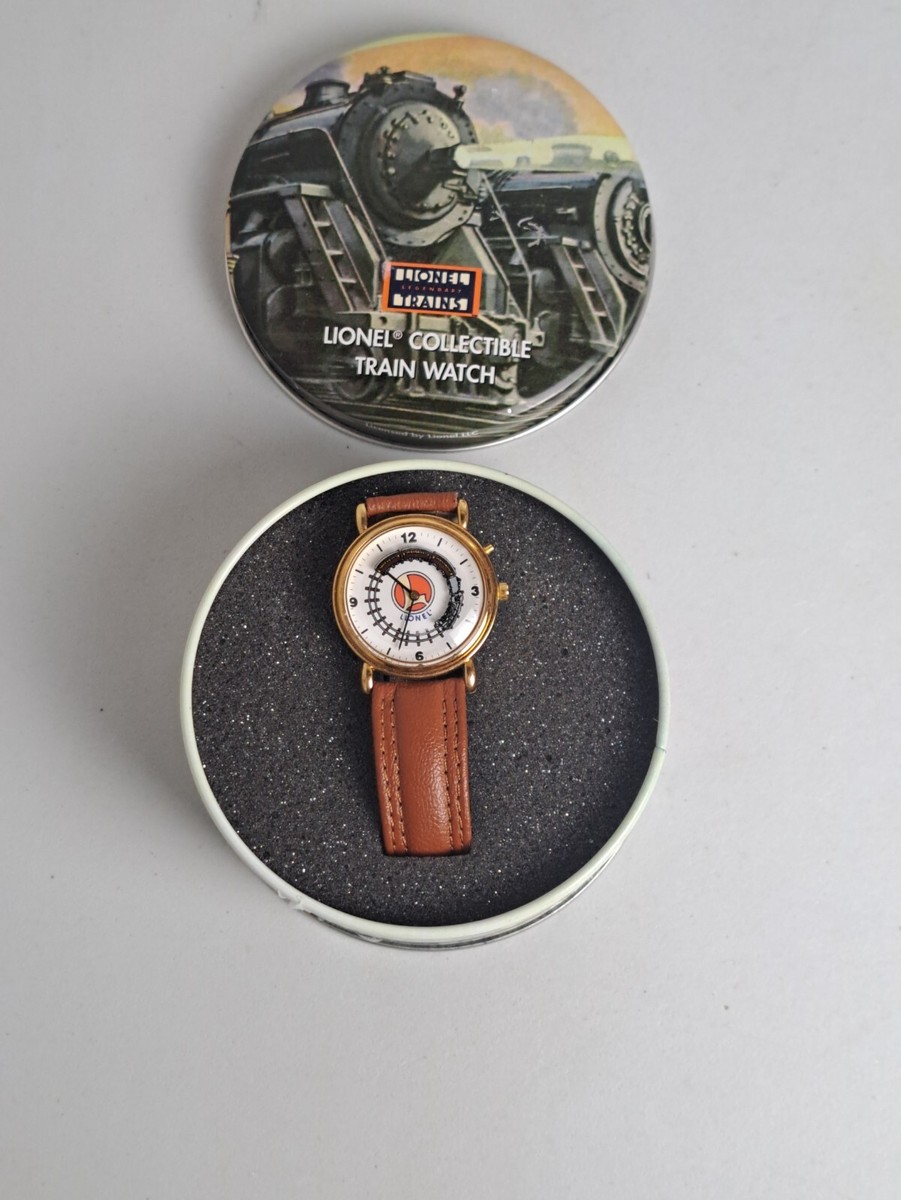 Vintage Lionel Collectible Train Watch Tan Band in Tin-**Needs Battery**