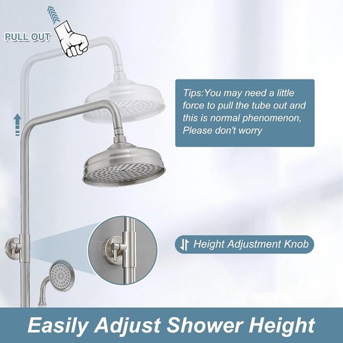 Brushed Nickel Shower Faucet Set Exposed Rain Shower System Fixture Wall Mounted - 第 8/11 張圖片